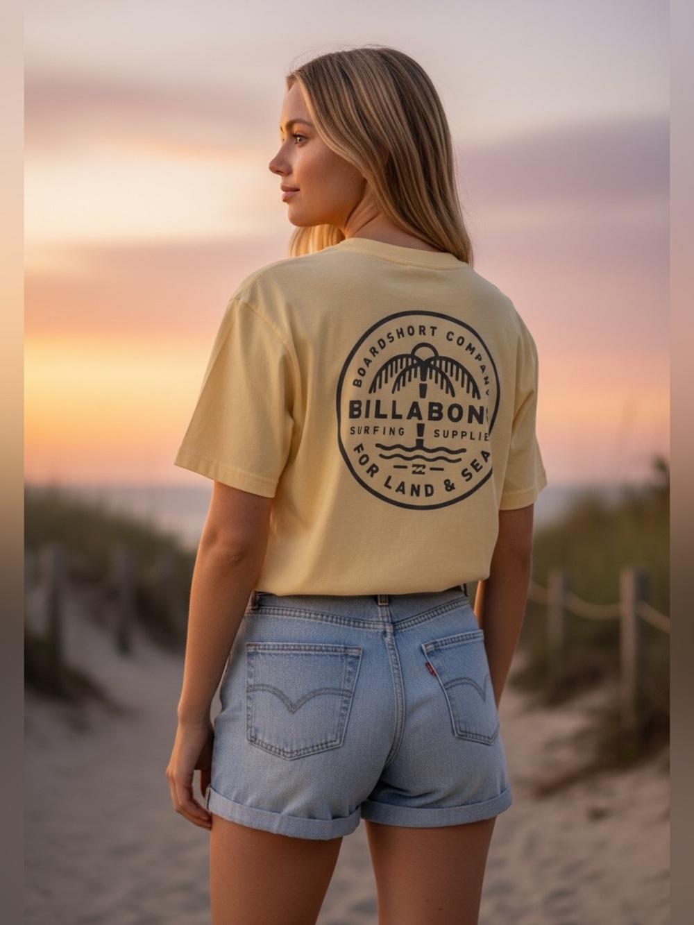 Billabong Yellow “Boards Short Company” Graphic Pocket Tee Size XL